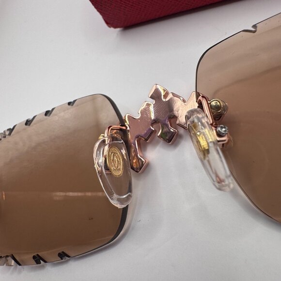 Cartier Buffs Sunglasses Triple Cross Diamond Cut Lens Pink Tint - Picture 8 of 10